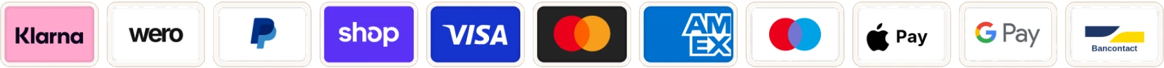 Available payment methods: iDEAL, Klarna, Bancontact, Visa, Mastercard, American Express, PayPal